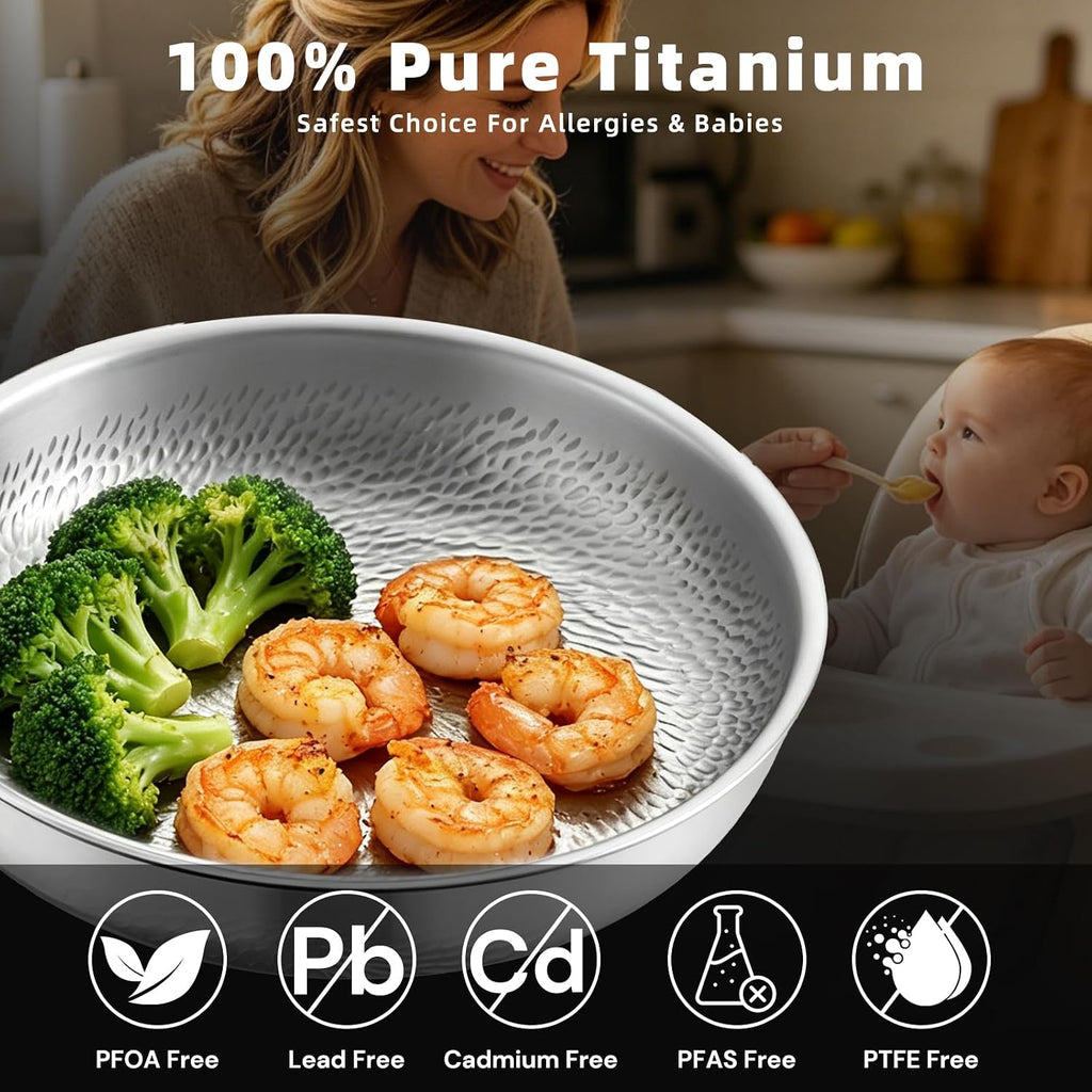 8 Inch Pure Titanium Frying Pans with Lid for Cooking NonToxic