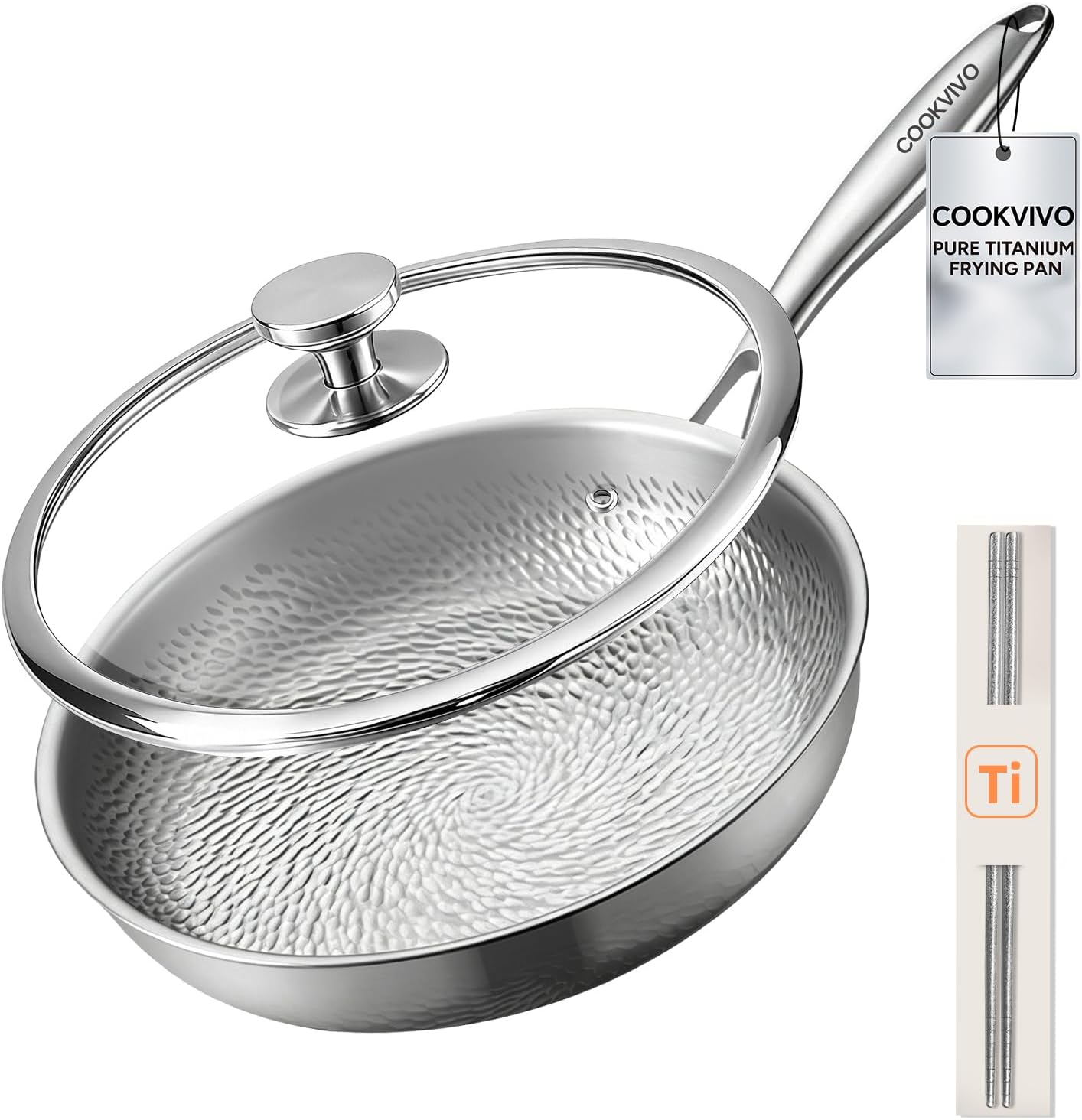 8 Inch Pure Titanium Frying Pans with Lid for Cooking NonToxic