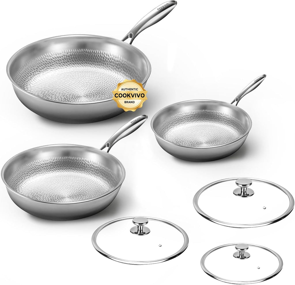 Titanium Pans for Cooking,8"+10"+12" Titanium Cookware Set