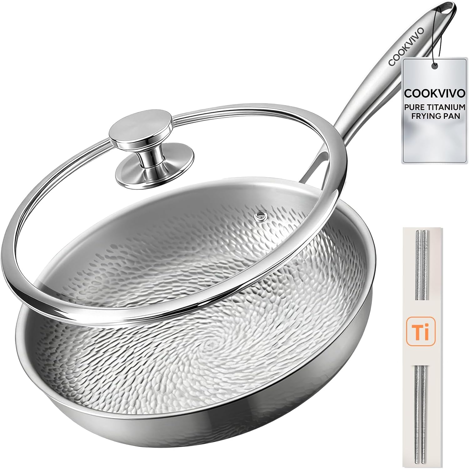 8 Inch Pure Titanium Frying Pans with Lid for Cooking NonToxic