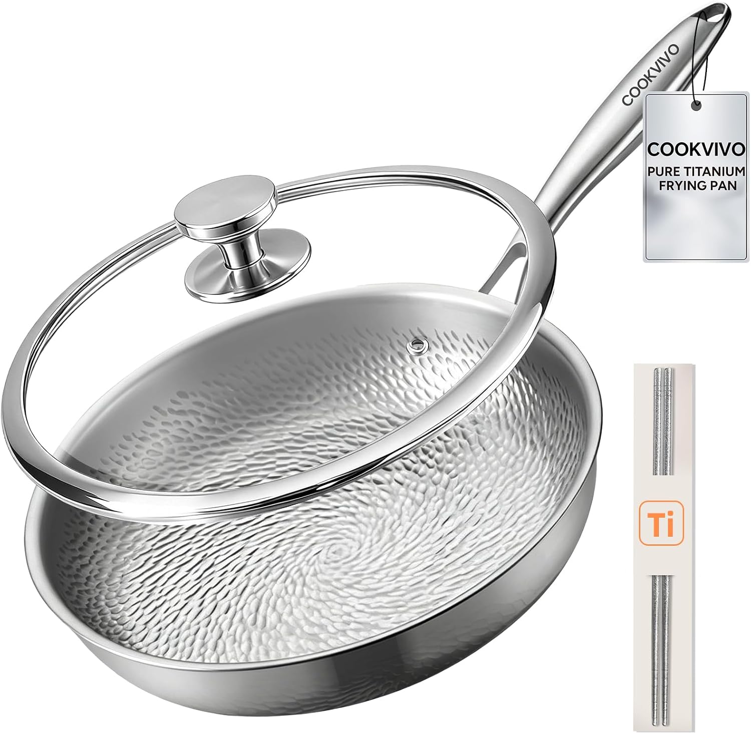 8 Inch Pure Titanium Frying Pans with Lid for Cooking NonToxic