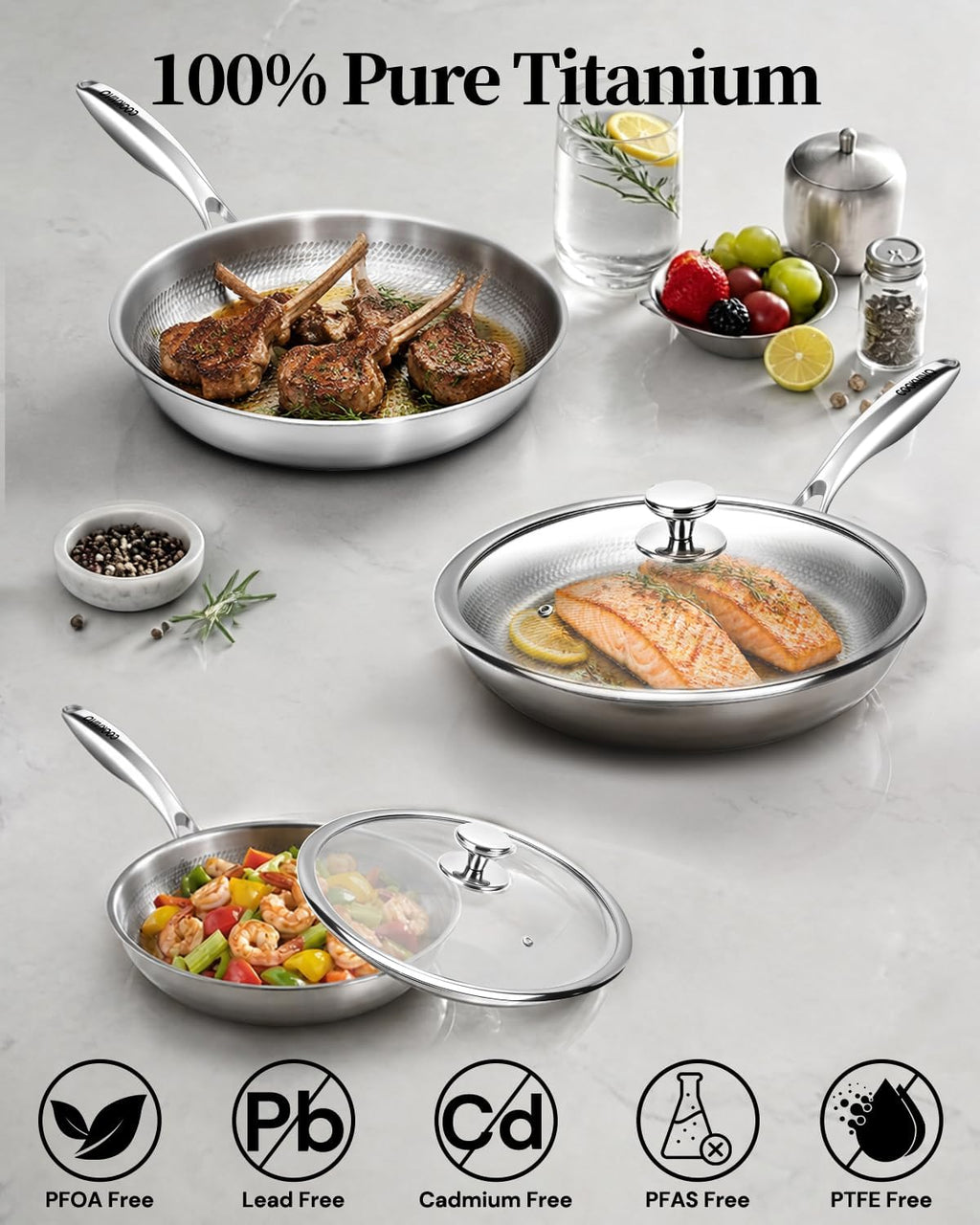 Pure Titanium Pans for Cooking,8" Frying Pan with Lid,Nonstick