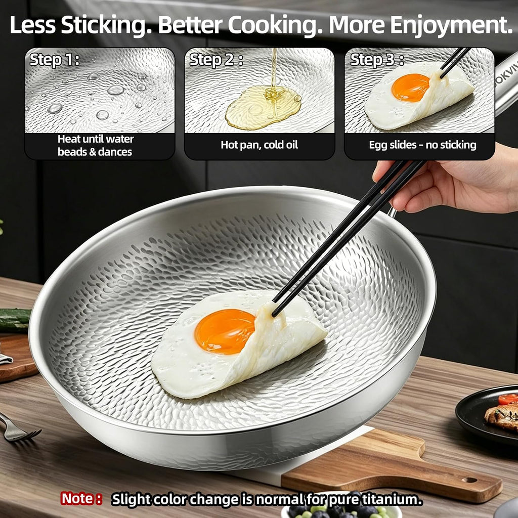 8 Inch Pure Titanium Frying Pans with Lid for Cooking NonToxic