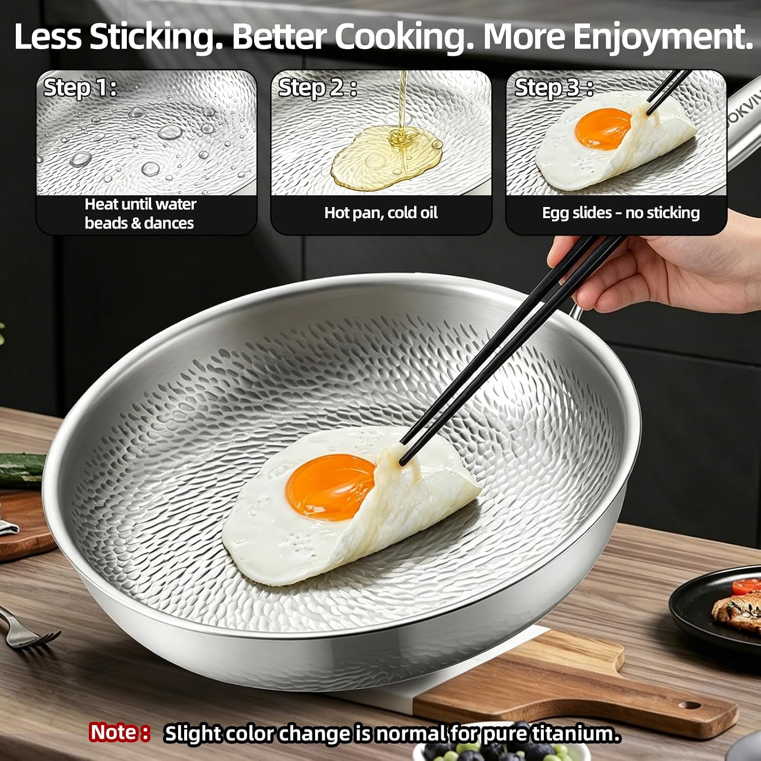 8 Inch Pure Titanium Frying Pans with Lid for Cooking NonToxic